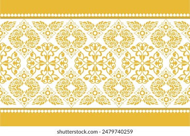 Seamless Thai pattern. Traditional orient ornament. Classic vintage gold floral on white background.Design for fabric,wallpaper or paper.