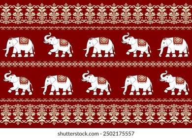 Seamless Thai pattern,elephants pattern,traditional ethnic, fabric pattern for textiles, rugs, wallpaper, clothing, sarong, batik, wrapping, embroidery, print, background, cover, illustration, vector.