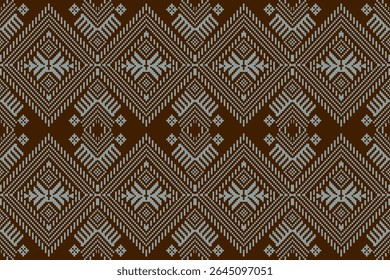 A seamless Thai traditional textile design in pixel art style, featuring red and white geometric diamond patterns inspired by Phrae Wa weaving. This minimal yet bold ethnic design is ideal for modern 