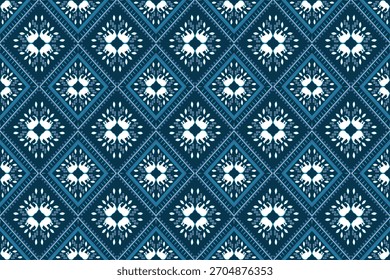 Padrão de diamante tribal tailandês sem costura com formas geométricas azuis e motivos de elefante. Perfeito para têxteis, tecidos, papéis de parede, papel de embrulho e projetos de design étnico decorativo.