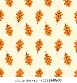 Seamless thanksgiving, colorful, fall, autumn pattern, background with oak leaves. Vector Illustration