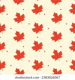 Seamless thanksgiving, colorful, fall, autumn pattern, background with maple leaves. Vector Illustration