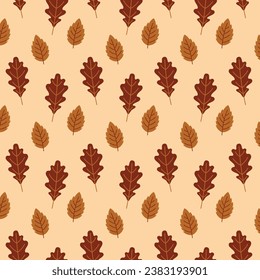 Seamless thanksgiving, colorful, fall, autumn pattern, background with oak leaves. Vector Illustration