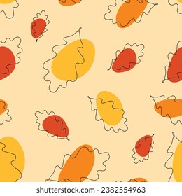 Seamless thanksgiving, fall, autumn pattern, background with oak leaves. Vector Illustration