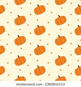 Seamless thanksgiving, fall, autumn pattern, background with pumpkin. Vector Illustration