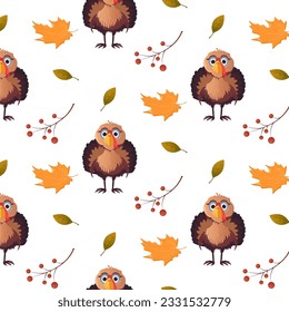 Seamless thanksgiving pattern thanksgiving turkey pumpkin and leaves