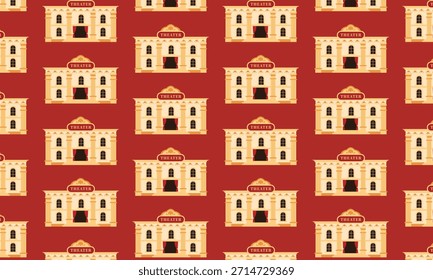 Seamless theatre pattern featuring classic theatre building architecture, cultural arts background illustration