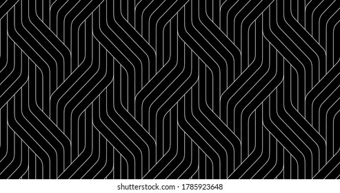 Seamless thin linear pattern. Abstract geometric wavy background. Stylish monochrome texture.