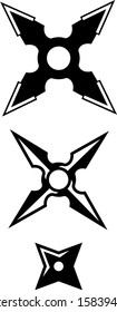 Seamless three shuriken sets vector black and white line art illustration. japanese weapon