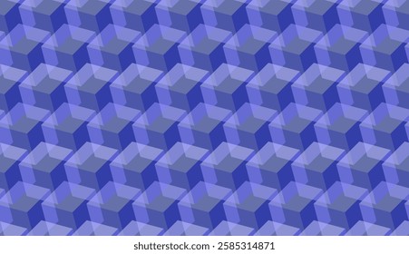 A seamless, three-dimensional texture consisting of blue transparent cubes.
