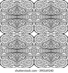 Seamless tibet ethnic pattern. Outline drawing. Vector illustration.