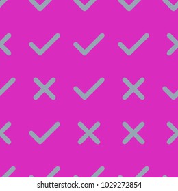 Seamless tick or cross mark, right or wrong sign illustrations background abstract, hand drawn texture. Cartoon style vector.