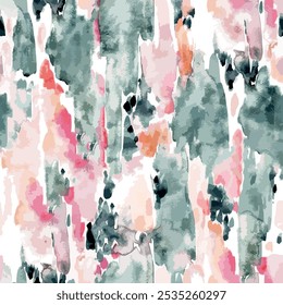 Seamless tie dye pattern with hand drawn art watercolor textured abstract brush draw background elements in pink and gray colors