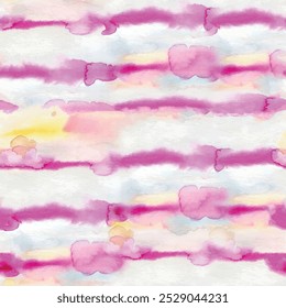 Seamless tie dye pattern with pink and yellow hand drawn art watercolor textured batik background elements