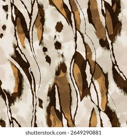 Seamless tie dyed brush pattern with brown watercolor textured hand drawn art abstract animal skin background elements