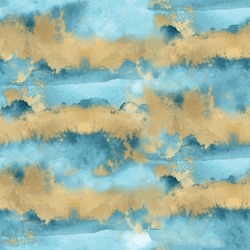 Seamless Tie-dye Pattern With Abstract Batik Brush Background Elements In Golden Yellow And Turquoise Blue