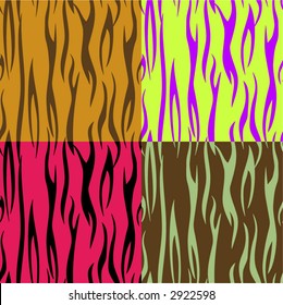 SEAMLESS tiger animal print background in four funky color variations