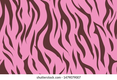 Seamless tiger pattern. Fashion. Dark stripes on a pink background. Print on fabric on paper. Vector