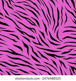 Seamless tiger pattern. Fashionable vector illustration. Black spots on pink background. Retro animal texture for print, textile, fabric.