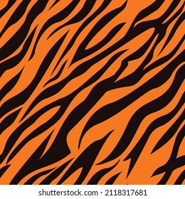 Seamless tiger skin pattern. Abstract background of stripes. Print on fabric and textiles. Endless tiger ornament of lines. Vector background