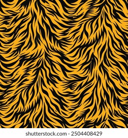 Seamless Tiger Skin Print Vector Pattern Bold Black Stripes on Rich Golden-Orange Fur for Textiles 