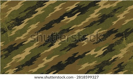Seamless tiger stripe camouflage pattern with distressed military fabric texture vector background