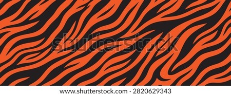 Seamless tiger stripe pattern background. Abstract orange and black animal print texture. Vector illustration of wild cat fur design for fashion, wallpaper, or textile prints.