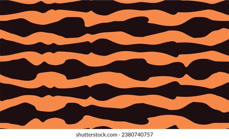 Seamless tiger stripe print for clothing or print. Wave vector pattern, waves background. Pattern of large scene of dark sunset. Interior decorative weave texture on canvas.