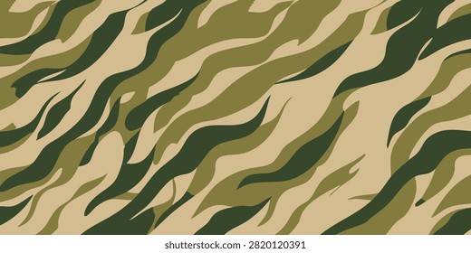 Seamless tigerstripe military camouflage pattern in green and beige colors vector illustration