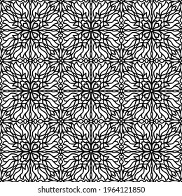 seamless tile with abstract floral ornaments in folk style drawn on a white background for coloring, vector, seamless pattern