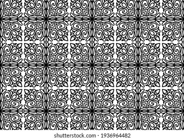 seamless tile with abstract folk style ornaments drawn on a white background for coloring, vector