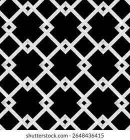 Seamless tile background. Black background with white ornamental pattern. Ancient pattern for floors and cladding. Geometric seamless pattern. Ornamental vintage background