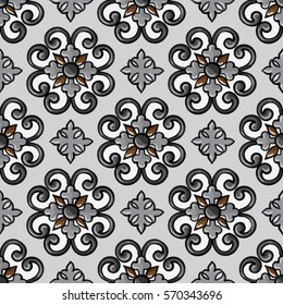 Seamless tile background, blue, white, orange Arabic, Indian patterns, Mexican 
 tiles