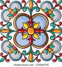 Seamless tile background, blue, white, orange Arabic, Indian patterns, Mexican 
 tiles