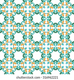 Seamless tile background, blue,orange, white,Arabic,majolica pattern.