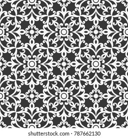 Seamless tile background, gray, white, Arabic, Indian patterns, Mexican tiles