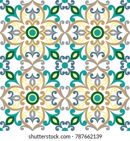 Seamless tile background, gray, white, Arabic, Indian patterns, Mexican tiles