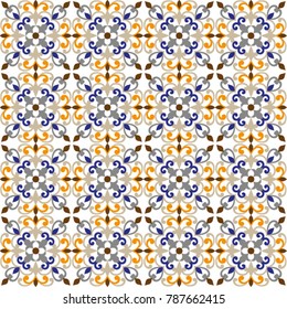 Seamless tile background, gray, white, Arabic, Indian pattern, Mexican tiles