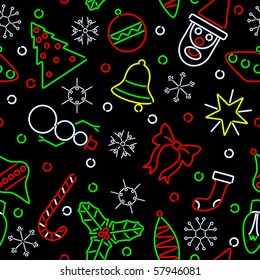 Seamless tile background of neon Christmas icons
