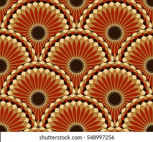 Seamless tile with circular flower pattern in red and brown shades