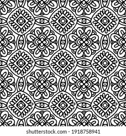 baldosas sin soldadura dibujadas con adornos florales de estilo folicular sobre un fondo blanco para colorear, vector