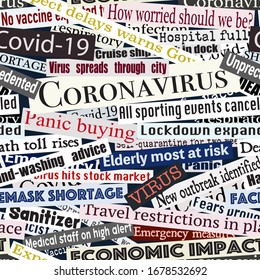 Seamless tile editable vector news headlines about the coronavirus outbreak