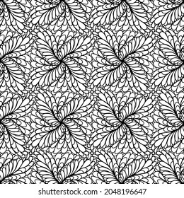seamless tile with folk style flowers drawn on a white background, vector