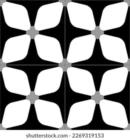 Seamless tile. Geometric canvas painting. Black and white background. Floral print fabric pattern.