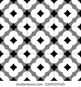 Nahtlose Fliese. Geometrisches Gemälde aus Leinwand. Schwarz-weißer Hintergrund. Blumenmuster