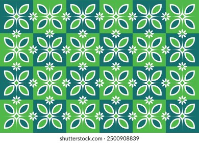 Seamless tile geometric combination floral pattern alternating green and blue square background