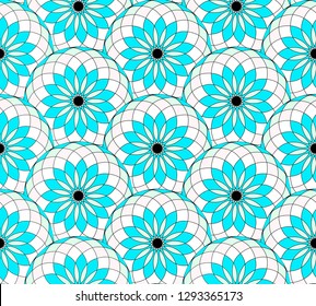 seamless tile with geometric floral pattern in blue white