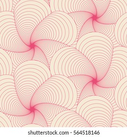 a seamless tile with graphic whirling flowers pattern in pink shades