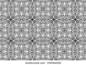 baldosa sin soldadura con figuras lineales y flores de estilo folicular dibujadas sobre un fondo blanco para colorear, vector
