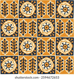 Seamless tile ornament in patchwork style. Grunge texture. Print for textiles.